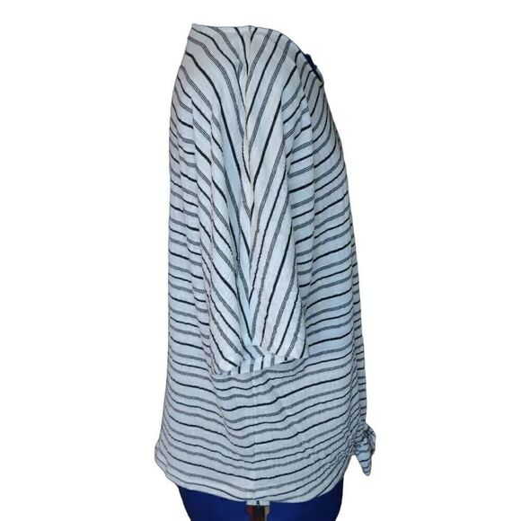 Nine West Women's Striped Bateau Neckline Tie knot Hem Shirt White Medium - Picture 4 of 13